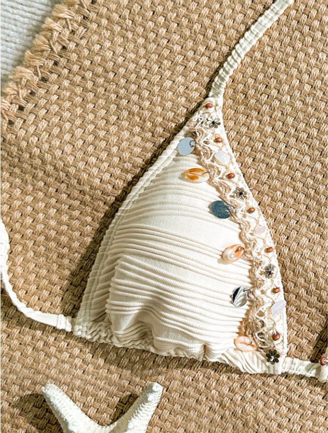 Stefanny - Bikini Beige con Lentejuelas