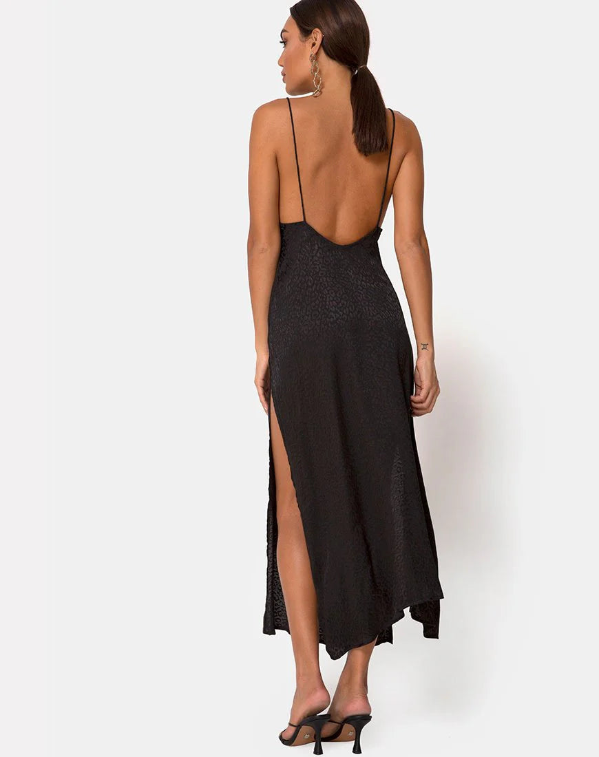 Sandra- Vestido en Negro Guepardo